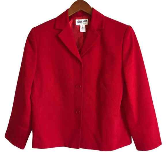 Pendleton Size 8 Blazer Jacket Red Textured Cotton Weave Career Work Preppy Fall - Picture 16 of 16